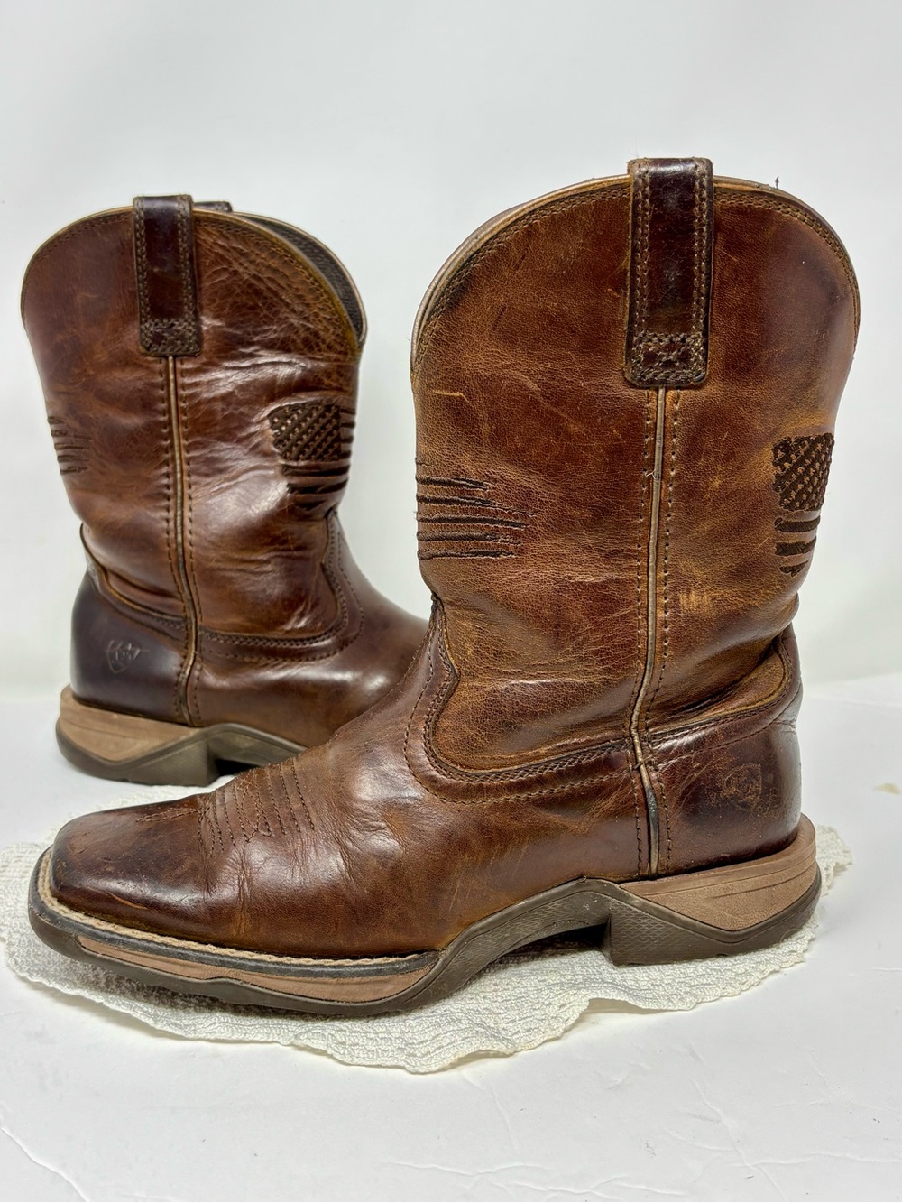 Ariat Anthem Patriot Western Boots Little Kid Brown Leather Square Toe Size 1